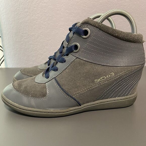 Skechers SKCH+3 Hidden Wedge Suede Leather Sneakers Women’s 8.5 Gray Lace Up - Picture 1 of 12
